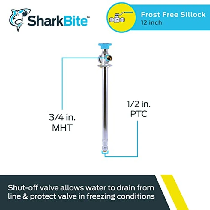 SharkBite 12 Inch Frost Free Sillcock, 1/2 x 3/4 Inch MHT, Push to Connect Brass Plumbing Fitting, PEX Pipe, Copper, CPVC, PE-RT, HDPE, 24636LF by SharkBite - Image 2