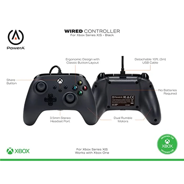 PowerA Wired Controller for Xbox Series X|S - Black, gamepad, wired video game controller, gaming controller, works with Xbox One and Windows 10/11 by PowerA - Image 3