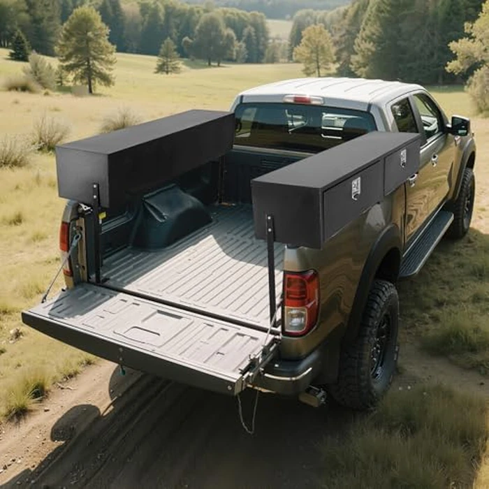 VEVOR Truck Tool Box, 72 x 13 x 16 Inch, Black Carbon Steel Topsider Toolbox with Dual Drop Doors, Heavy Duty Lockable Storage & Organization Box with Latch, Corrosion-Resistant, for Truck Bed Pickup by VEVOR - Image 2