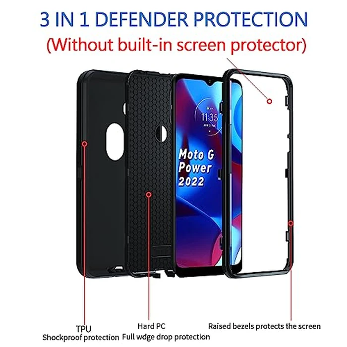 Anloes Case for Moto Motorola G Power 2022/Play 2023 Heavy Duty Shockproof Dustproof Defender 3 in 1 Rugged Protective Bumper Phone Cover(Without Built-in Screen Protector) by Anloes - Image 3