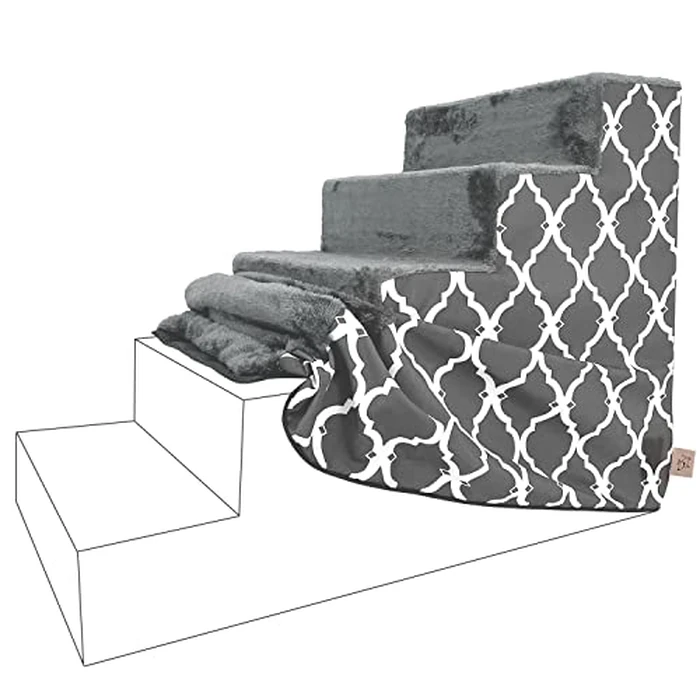 Best Pet Supplies Foam Pet Steps Cover for Small Dogs and Cats, Portable Ramp Stairs for Couch, Sofa, and High Bed Climbing (Cover Only) - Gray Lattice, 5-Step (Cover Only) by Best Pet Supplies - Image 1