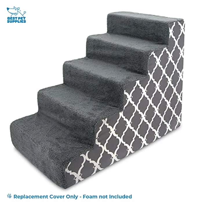 Best Pet Supplies Foam Pet Steps Cover for Small Dogs and Cats, Portable Ramp Stairs for Couch, Sofa, and High Bed Climbing (Cover Only) - Gray Lattice, 5-Step (Cover Only) by Best Pet Supplies - Image 2