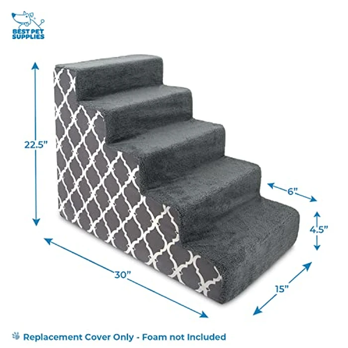 Best Pet Supplies Foam Pet Steps Cover for Small Dogs and Cats, Portable Ramp Stairs for Couch, Sofa, and High Bed Climbing (Cover Only) - Gray Lattice, 5-Step (Cover Only) by Best Pet Supplies - Image 4
