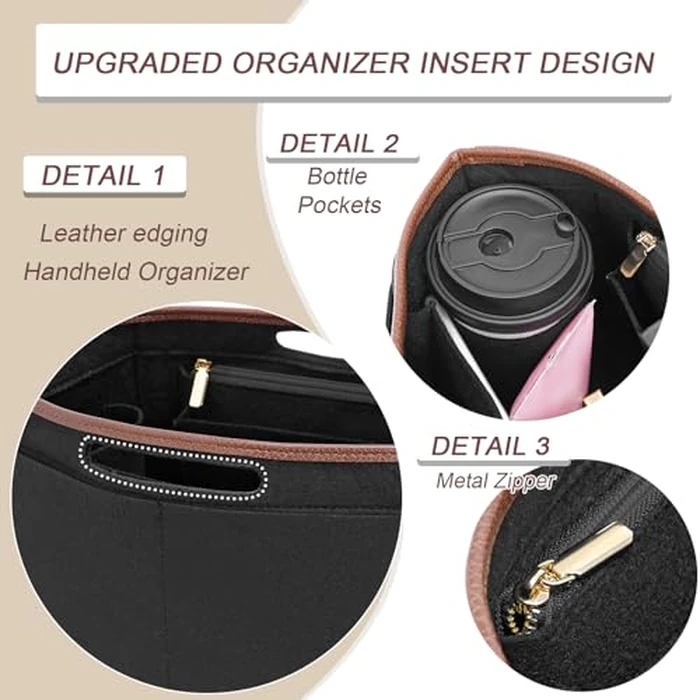 DOIAPUOS Felt Purse Organizer Insert for Longchamp Le Pliage L Bag Handbag Leather edge Longchamp Organizer Insert (Black, Large) by DOIAPUOS - Image 5