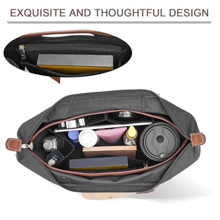 DOIAPUOS Felt Purse Organizer Insert for Longchamp Le Pliage L Bag Handbag Leather edge Longchamp Organizer Insert (Black, Large) by DOIAPUOS - Image 6