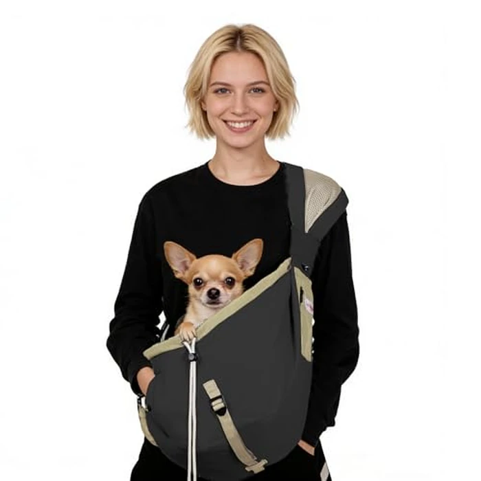 Dog Carrier Sling,Dog Carriers for Small Dogs & Cats Under 20 lbs,Puppy Carrying Backpack Pet Purse with Pockets,Adjustable Shoulder Strap,Hands Free for Travel (Black) by SENIOR BUDDAY - Image 1