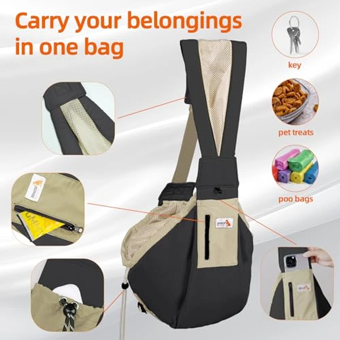 Dog Carrier Sling,Dog Carriers for Small Dogs & Cats Under 20 lbs,Puppy Carrying Backpack Pet Purse with Pockets,Adjustable Shoulder Strap,Hands Free for Travel (Black) by SENIOR BUDDAY - Image 2