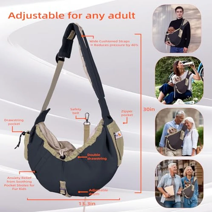 Dog Carrier Sling,Dog Carriers for Small Dogs & Cats Under 20 lbs,Puppy Carrying Backpack Pet Purse with Pockets,Adjustable Shoulder Strap,Hands Free for Travel (Black) by SENIOR BUDDAY - Image 4