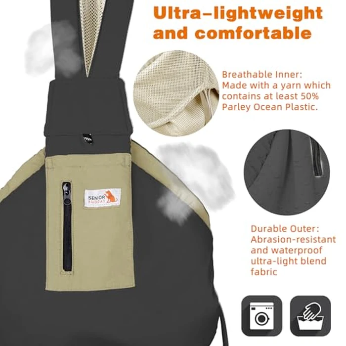 Dog Carrier Sling,Dog Carriers for Small Dogs & Cats Under 20 lbs,Puppy Carrying Backpack Pet Purse with Pockets,Adjustable Shoulder Strap,Hands Free for Travel (Black) by SENIOR BUDDAY - Image 5