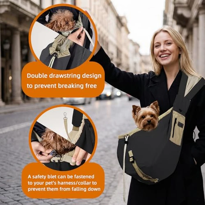 Dog Carrier Sling,Dog Carriers for Small Dogs & Cats Under 20 lbs,Puppy Carrying Backpack Pet Purse with Pockets,Adjustable Shoulder Strap,Hands Free for Travel (Black) by SENIOR BUDDAY - Image 7