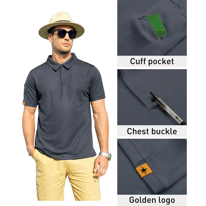 ZITY Mens Polo Shirt Short Sleeve Sports Tactical T-Shirt Athletic Golf Polos Daily Casual Stylish Collared Shirts for Men Grey X-Large by ZITY - Image 2