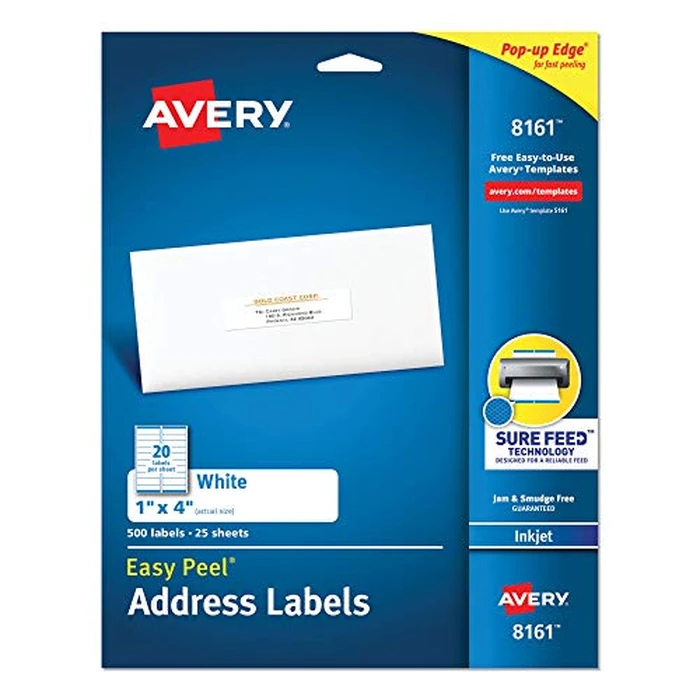 Avery Easy Peel White Address Labels W/Sure Feed Technology, Inkjet Printers, 1 X 4, White, 20/Sheet, 25 Sheets/Pack by Avery - Used - Very Good condition - CA$25.34