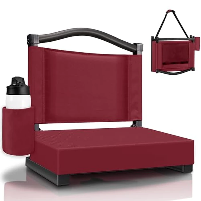 HABUTWAY Stadium Seats with Back Support and Thick Cushion Bleacher Seats with Backs and Cushion Wide, Stadium Chairs Include Shoulder Strap and Pocket, Perfect for Sports Events (Maroon) by HABUTWAY - Image 1