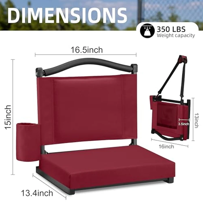 HABUTWAY Stadium Seats with Back Support and Thick Cushion Bleacher Seats with Backs and Cushion Wide, Stadium Chairs Include Shoulder Strap and Pocket, Perfect for Sports Events (Maroon) by HABUTWAY - Image 8