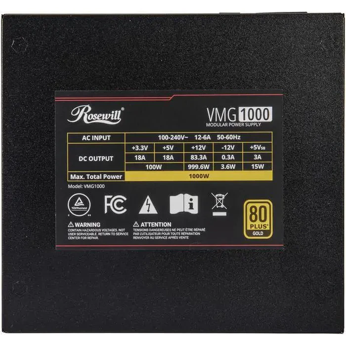 Rosewill VMG 1000W 80+ Gold, ATX 3.0 & 3.1 Compatible, Full Modular Low-Noise Power Supply, PCIe 5.1 12V-2x6 Connector, 100% Japanese Capacitor, 120mm by Rosewill - Image 9