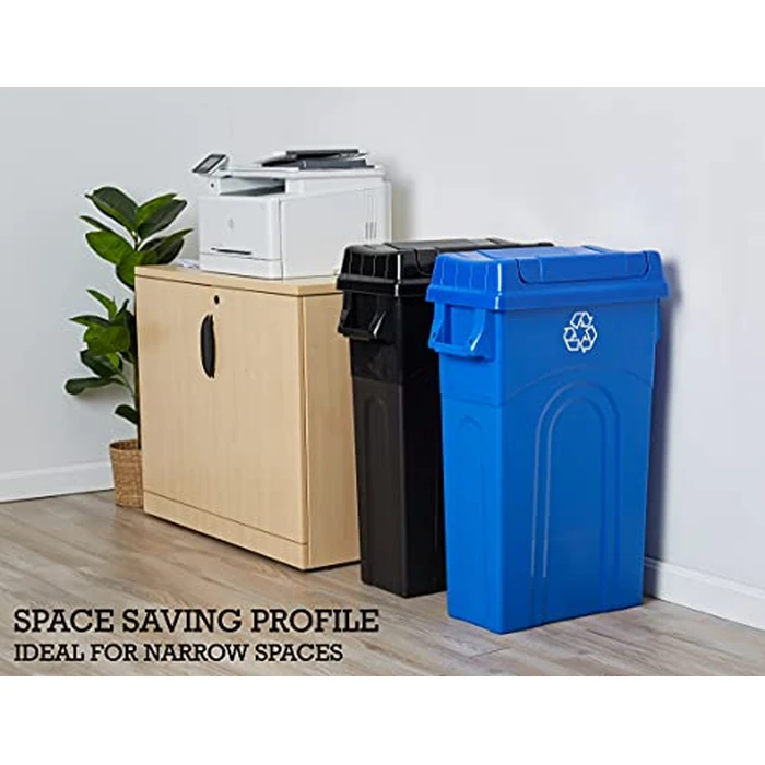 United Solutions 23 Gallon Highboy Plastic Recycling Bin Kitchen Trash Can with Lid, Pass Through Handles, and Dustpan Edge, Blue by United Solutions - Image 3