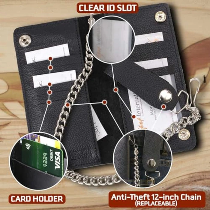 Milwaukee Leather Men's Genuine Leather Bi-Fold Biker Wallets w/Anti-Theft Stainless Steel Chain - 7 Inch by Milwaukee Leather - Image 2