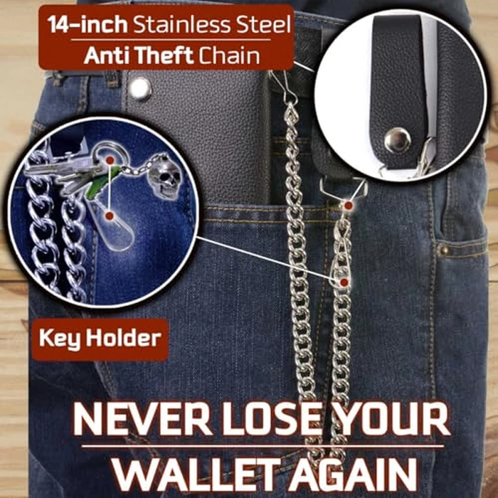 Milwaukee Leather Men's Genuine Leather Bi-Fold Biker Wallets w/Anti-Theft Stainless Steel Chain - 7 Inch by Milwaukee Leather - Image 4