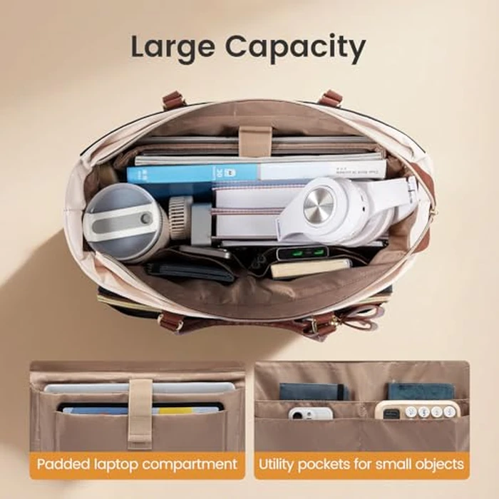 LOVEVOOK Teacher Tote Bag for Women, Work Laptop Bag Gift with Large Cup Holder, Quilted Nurse Bag Diaper Tote with Multi-Pockets, Large Computer Handbag Purse for Bussiness Travel, Office, College by LOVEVOOK - Image 5