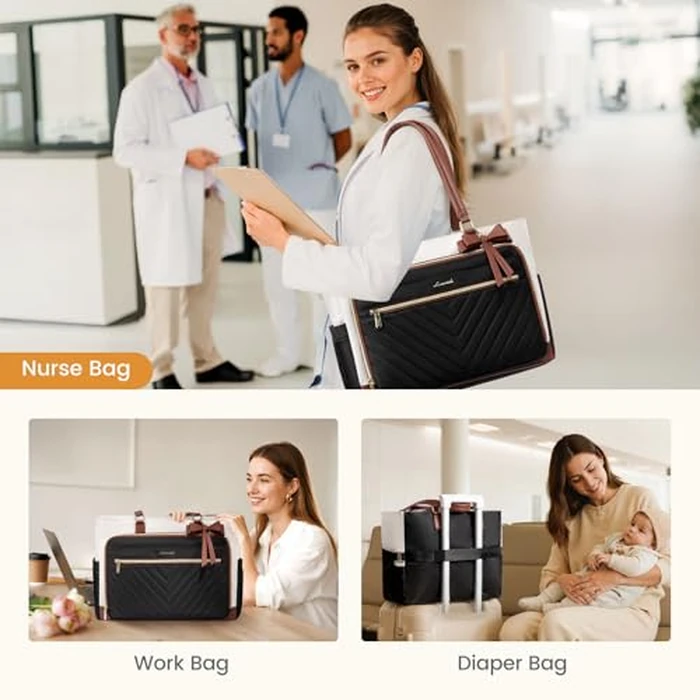 LOVEVOOK Teacher Tote Bag for Women, Work Laptop Bag Gift with Large Cup Holder, Quilted Nurse Bag Diaper Tote with Multi-Pockets, Large Computer Handbag Purse for Bussiness Travel, Office, College by LOVEVOOK - Image 6