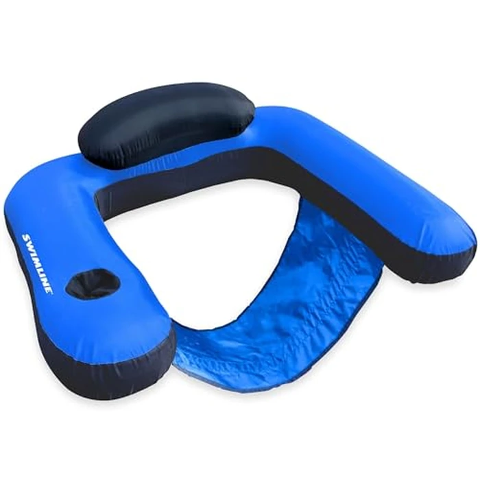 SWIMLINE ORIGINAL Fabric Covered U-Seat Inflatable Pool Lounger | With Comfortable Sling Seat, Back Rest, and Built In Cup Holder | For Pool, Beach, Lake, and More by Swimline - Used - Like New condition - US$25.81