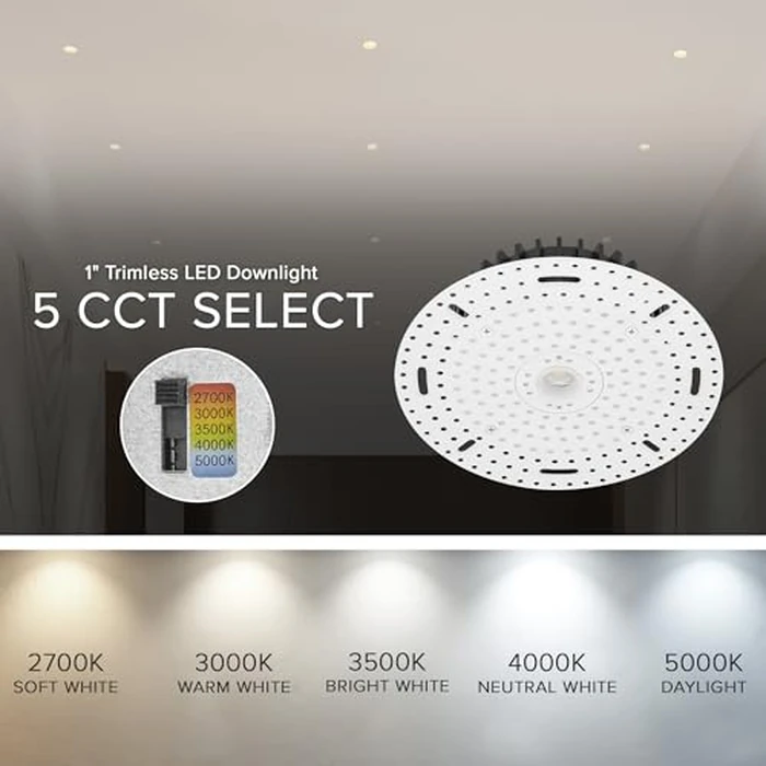 Maxxima 1 in. Trimless Pinhole Recessed Anti-Glare LED Downlight Canless IC Rated 1050 Lumens 5 Color Temperature Selectable 2700K/3000K/3500K/4000K/5000K Dimmable 90 CRI J-Box Included by Maxxima - Image 5