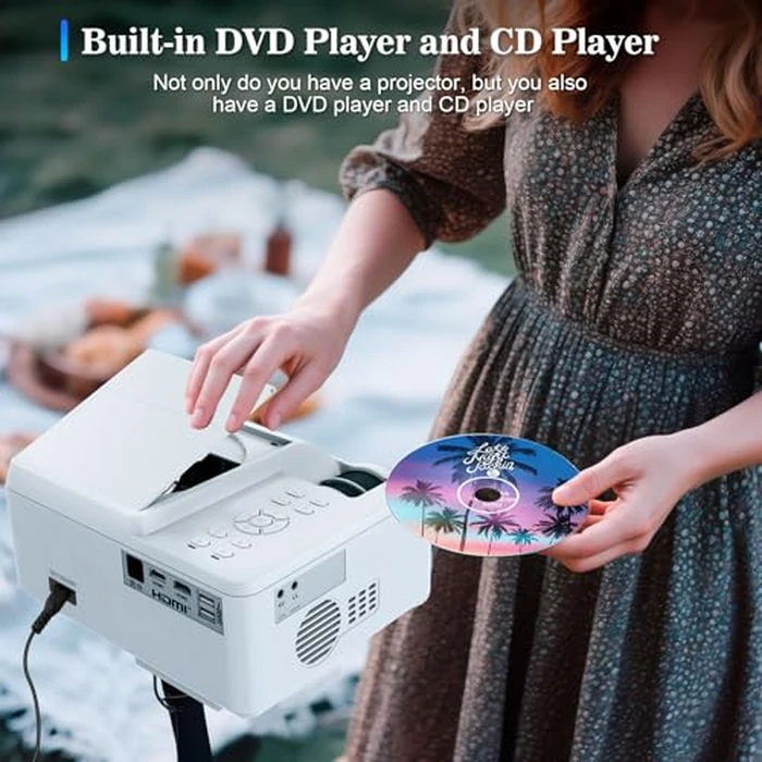 Homlab DVD Projector Portable with Build-In DVD Player - Mini Movie Projector with Built-In Speaker, Compatible with PC/ TV/ HDMI/ USB/ AV, 1080P HD 200" Screen for Outdoor Movies And Home Theater by Homlab - Image 3