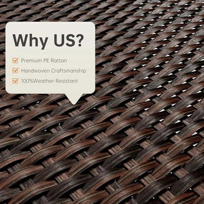 LHBcraft Outdoor Furniture 5 Piece Patio Conversation Set, PE Rattan Patio Set with Soft Cushions & Coffee Table, Outside Furniture with Hidden Ottoman for Porch, Lawn, Garden, Balcony, Brown by LHBcraft - Image 8