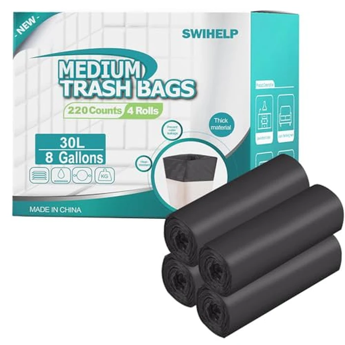 SWIHELP Medium Garbage Bags 8 Gallon /30 Liter Trash Bags Wastebasket Bin Liners Plastic Trash Bags for Bathroom Bedroom Office Trash Can 220 Count by SWIHELP - Used - Very Good condition