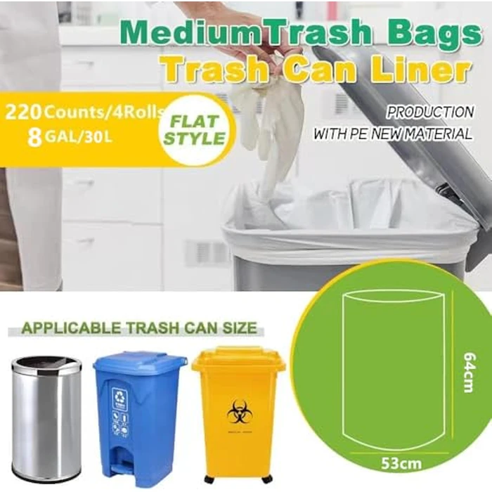 SWIHELP Medium Garbage Bags 8 Gallon /30 Liter Trash Bags Wastebasket Bin Liners Plastic Trash Bags for Bathroom Bedroom Office Trash Can 220 Count by SWIHELP - Image 2