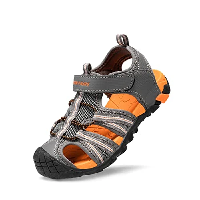 DREAM PAIRS Boys Girls Outdoor Summer Sport Athletic Sandals for Toddler/Little/Big Kid,Size 11 Little Kid,Dark/Grey/Orange,170813-K by DREAM PAIRS - Image 1