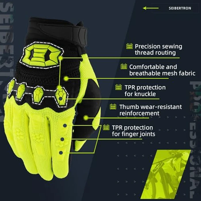 Seibertron Unisex BMX MX ATV MTB Racing Mountain Bike Bicycle Cycling Off-Road/Dirt Bike Road Racing Motorcycle Motocross Sports Gloves Touch Recognition Full Finger Glove Fluo Yellow L by Seibertron - Image 4