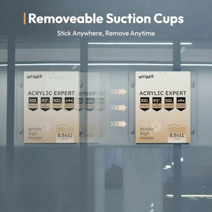NIUBEE Acrylic Window Sign Holder with Suction Cups 8.5 X 11, Clear Acrylic Frames Glass Door Mount, Displaying Flyers, Notices and Menus, for Office, Store, Home, Restaurant (2 Pack) by NIUBEE - Image 4