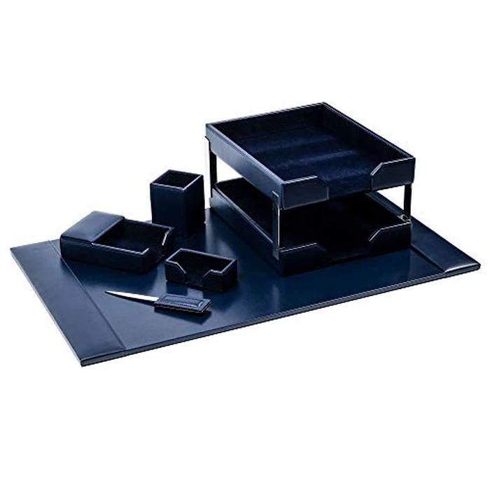 DACASSO Bonded Leather Desk Set - Luxury Leather Desk Pad & Desk Organization Essentials (Navy Blue, 8 Piece) by Dacasso - Used - Like New condition