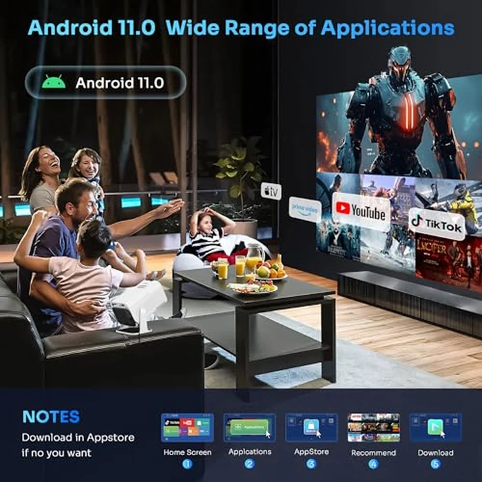 Smart Mini Projector 4k 1080P Support,Built-in Apps,Portable Projector with WIFI6 Bluetooth Projector,Auto Keystone,180 degreesRotation,Movie Projector Compatible with Smartphone/HDMI/USB by HIPPUS - Image 2