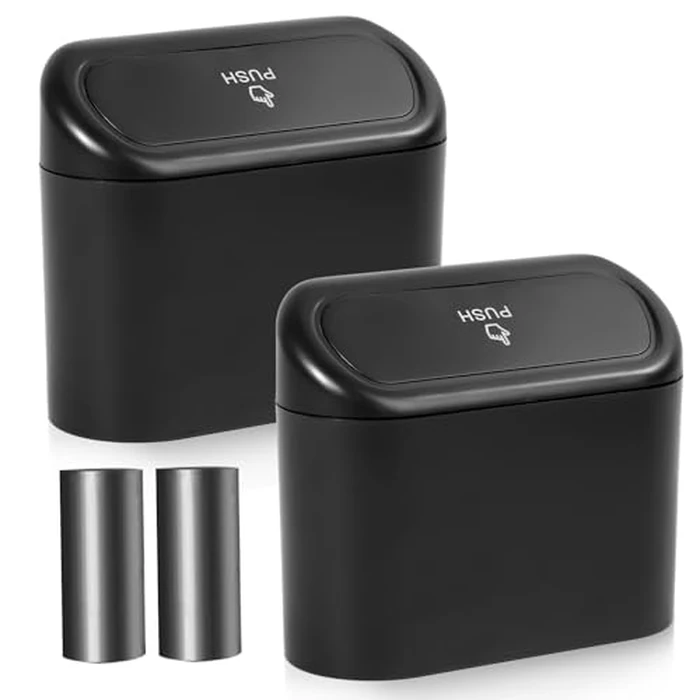 NBTEPEM Car Trash Can with Lid - 2 Pack, Mini Auto Garbage Can with 60 Trash Bags, Leakproof Automotive Garbage Container Bin, Multipurpose Organizers and Storage for Car, Home, Office (Black) by NBTEPEM - Used - Very Good condition - US$11.18