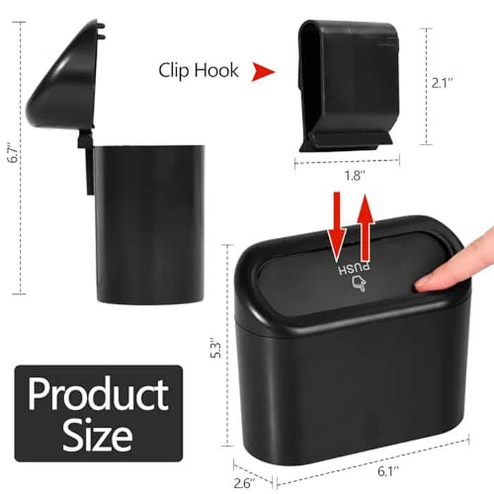 NBTEPEM Car Trash Can with Lid - 2 Pack, Mini Auto Garbage Can with 60 Trash Bags, Leakproof Automotive Garbage Container Bin, Multipurpose Organizers and Storage for Car, Home, Office (Black) by NBTEPEM - Image 2