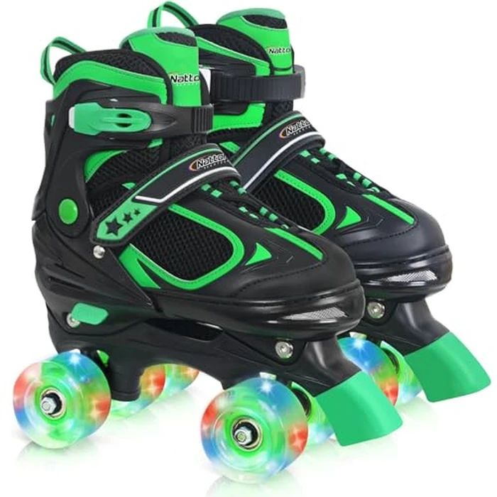 Kids Roller Skates for Boys - Green for Toddler Little Kids Age 4 5 6 7- Adjustable All Light up Wheels Indoor Outdoor Sports Birthday Gift for Son and Grandson by Nattork - Used - Very Good condition - US$46.18