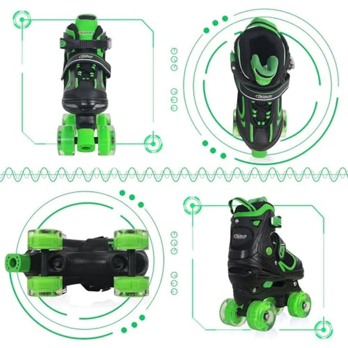Kids Roller Skates for Boys - Green for Toddler Little Kids Age 4 5 6 7- Adjustable All Light up Wheels Indoor Outdoor Sports Birthday Gift for Son and Grandson by Nattork - Image 3