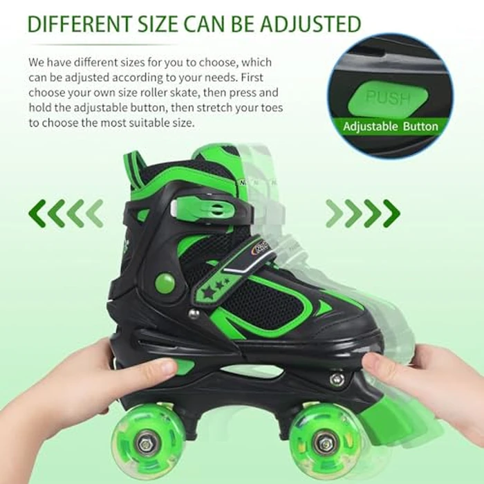 Kids Roller Skates for Boys - Green for Toddler Little Kids Age 4 5 6 7- Adjustable All Light up Wheels Indoor Outdoor Sports Birthday Gift for Son and Grandson by Nattork - Image 4