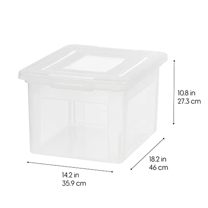 IRIS USA File Box, Plastic File Boxes With Lids, Document Organizer for Letter/Legal File, Document Box, Storage Bin For Hanging Files, Secure Latching Lid Stackable BPA-Free, Clear 35 Qt. 1 Pack by IRIS USA - Image 2