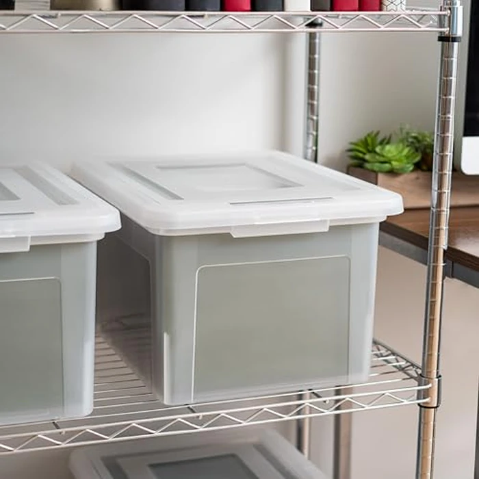 IRIS USA File Box, Plastic File Boxes With Lids, Document Organizer for Letter/Legal File, Document Box, Storage Bin For Hanging Files, Secure Latching Lid Stackable BPA-Free, Clear 35 Qt. 1 Pack by IRIS USA - Image 5