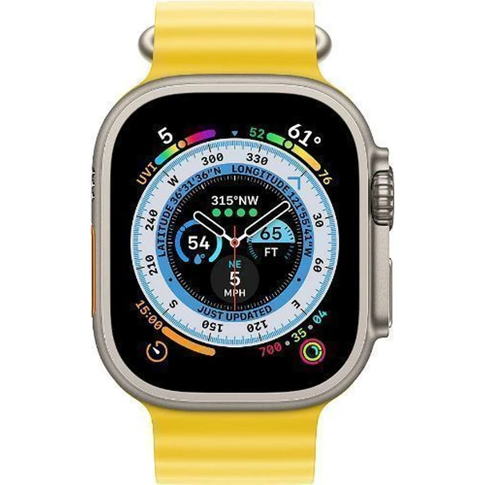 Apple Watch Ultra (Cellular + GPS) - 32GB - 49mm - Titanium Titanium Case with Yellow Rubber Ocean Band - One Size by Apple - Refurbished - Premium condition