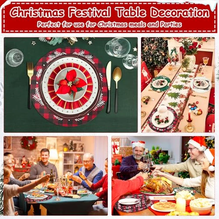 Christmas Placemats Set of 6 Faux Leather Washable Dining Table Mats 13Inch Round Heat Resistant Wipeable Waterproof Placemats for Holiday Parties Dinner Home Kitchen Decor Winter Truck Xmas Tree Mats by Lucomb - Image 7