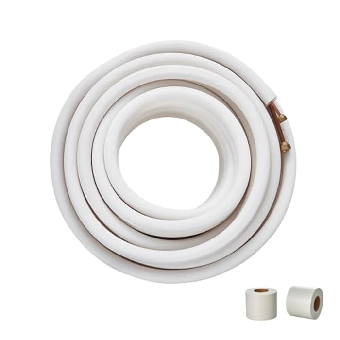 VEVOR 50FT Mini Split Line Set, 1/4" & 3/8" O.D. Copper Pipes Tubing with Triple-Layer Insulation & Wrapping Strips for Mini Split Air Conditioner AC Refrigerant HVAC Heat Pump System by VEVOR - Used - Acceptable condition - US$90.46