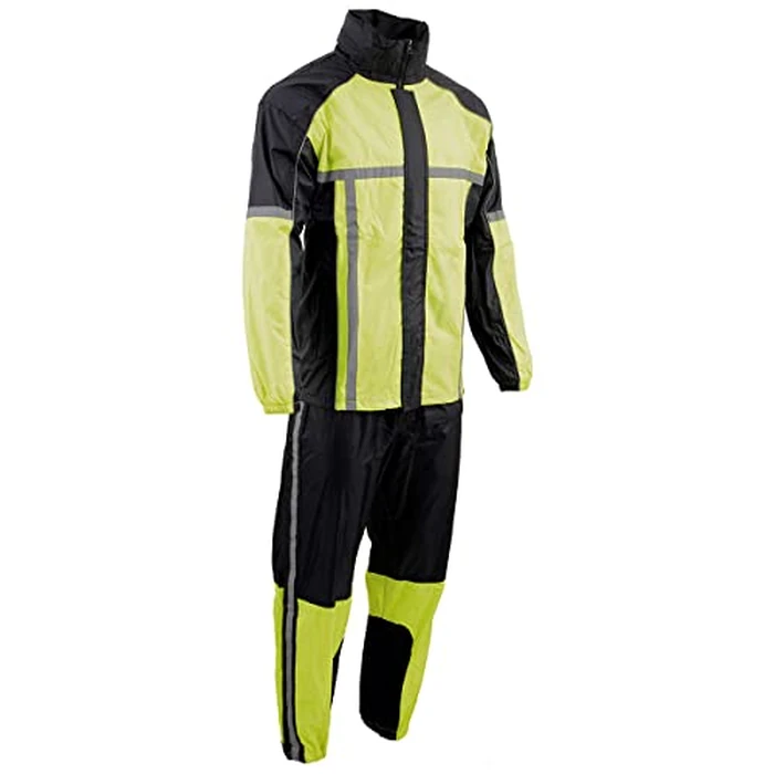 Milwaukee Leather MPM9510 Men's Black and Neon Green Motorcycle Water Resistant Rain Suit w/Hi-Vis Reflective Tape - Medium by Milwaukee Leather - Used - Very Good condition - CA$42.46