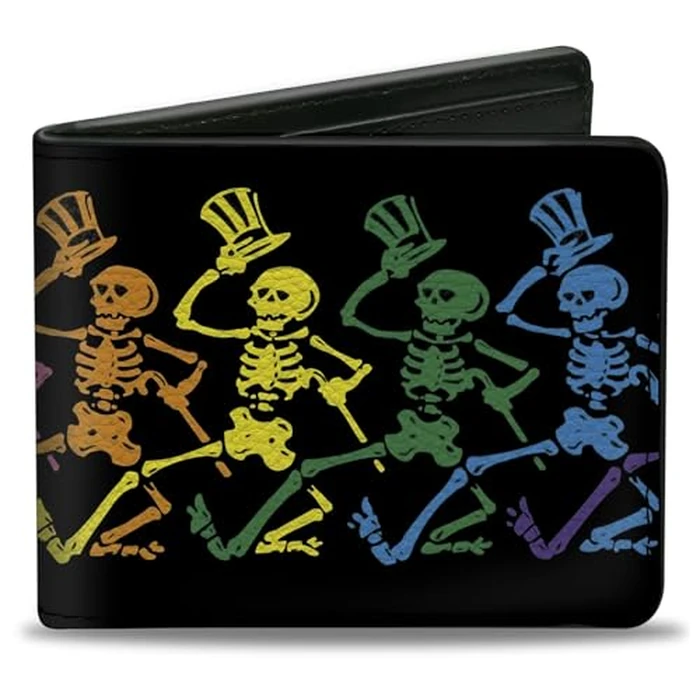 Buckle-Down Men's PU Bifold Wallet-Dancing Skeletons Black/Multi Color, Multicolor, 4.0" x 3.5" by Buckle-Down - Image 1
