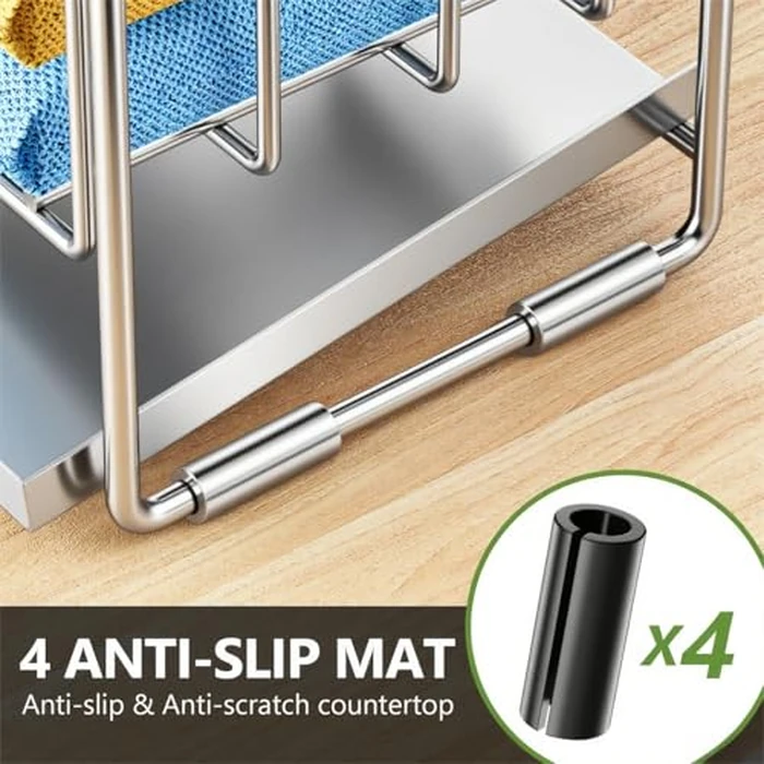 Cisily Silver 2-Tier Kitchen Sink Caddy Organzier Rack with Flexible Dish Brush Holder, Sponge Holder for Kitchen Sink Countertop Organization Storage,Home Decor Stainless Steel by Cisily - Image 4