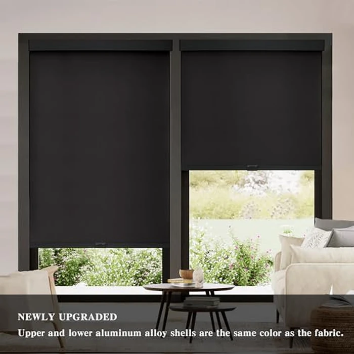 AOSKY Blackout Roller Shades Cordless Blinds for Windows, Free-Stop Shades with Valance, Thermal Insulated Fabric, UV Protection, Blinds for Home and Office 25" W x 72" H (63.5W x 183H cm) Black by AOSKY - Image 2