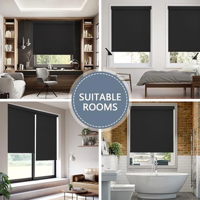 AOSKY Blackout Roller Shades Cordless Blinds for Windows, Free-Stop Shades with Valance, Thermal Insulated Fabric, UV Protection, Blinds for Home and Office 25" W x 72" H (63.5W x 183H cm) Black by AOSKY - Image 6